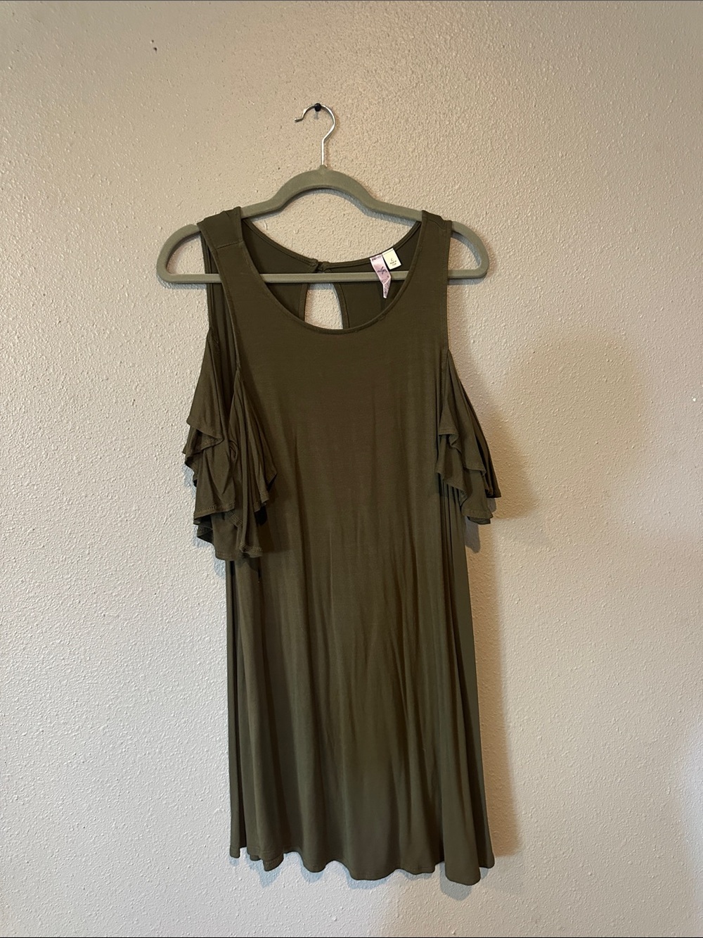 Alya Olive Cold-Shoulder Ruffle Dress